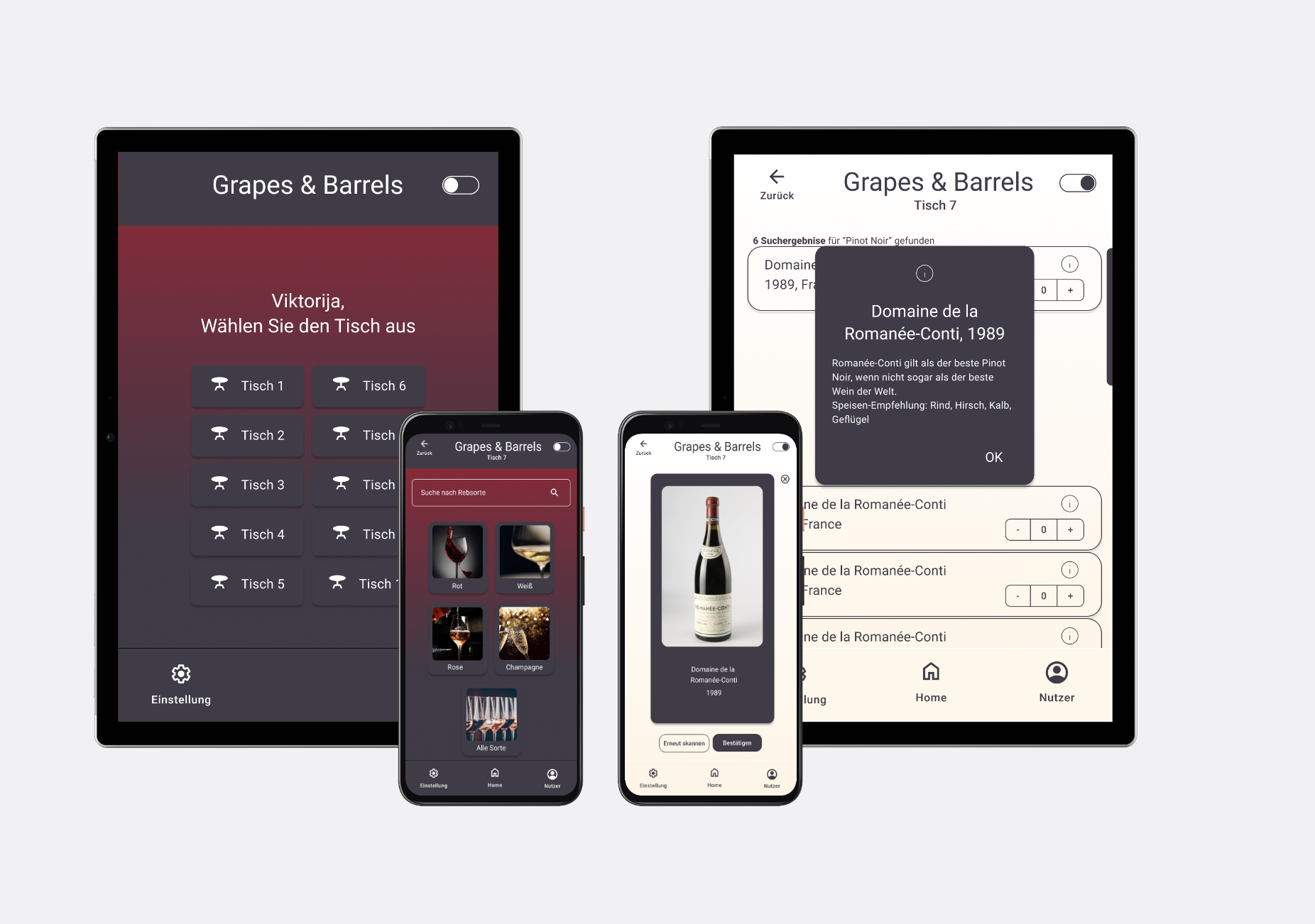 Grapes and Barrels Mobile app Mockup 